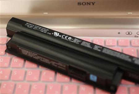 Sony's lithium-ion battery for its Vaio laptops is seen during a photo opportunity at its showroom in Tokyo