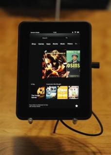 The new Kindle Fire HD 7" is on display at Amazon's Kindle Fire event in Santa Monica