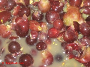 Closeup shot of the ruptured grapes