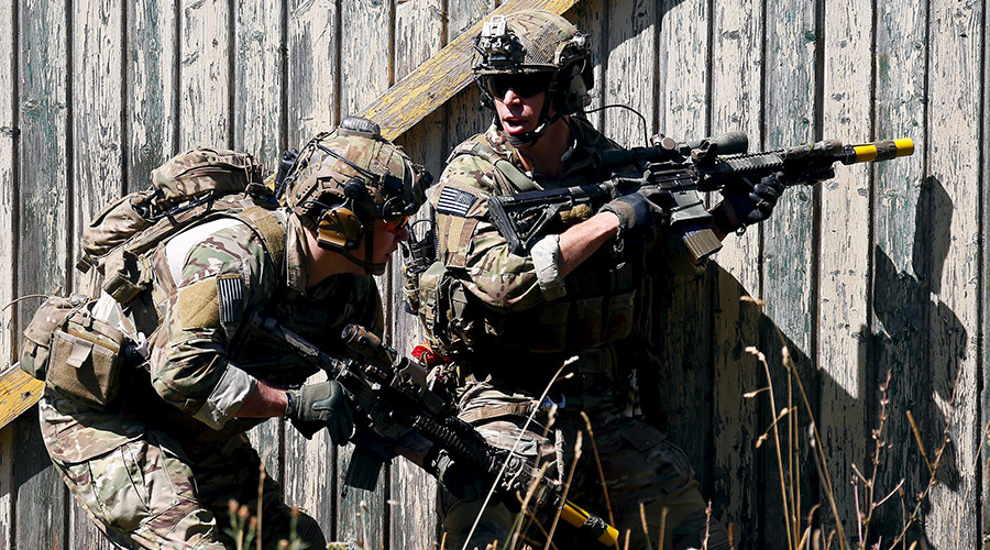 Soldiers take part in an exercise of the U.S. Army's Global Response Force in Hohenfels near Regensburg